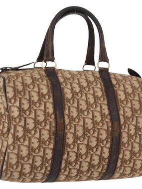 Christian Dior Trotter Canvas Hand Bag Brown Gold